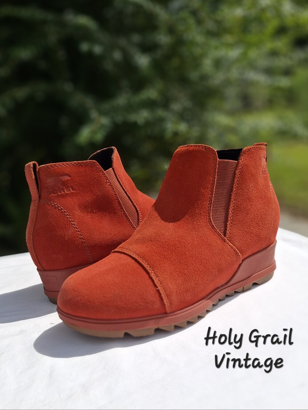 Sorel Women's Evie Warp Red Suede Pull-On Waterproof Wedge Booties Size 9